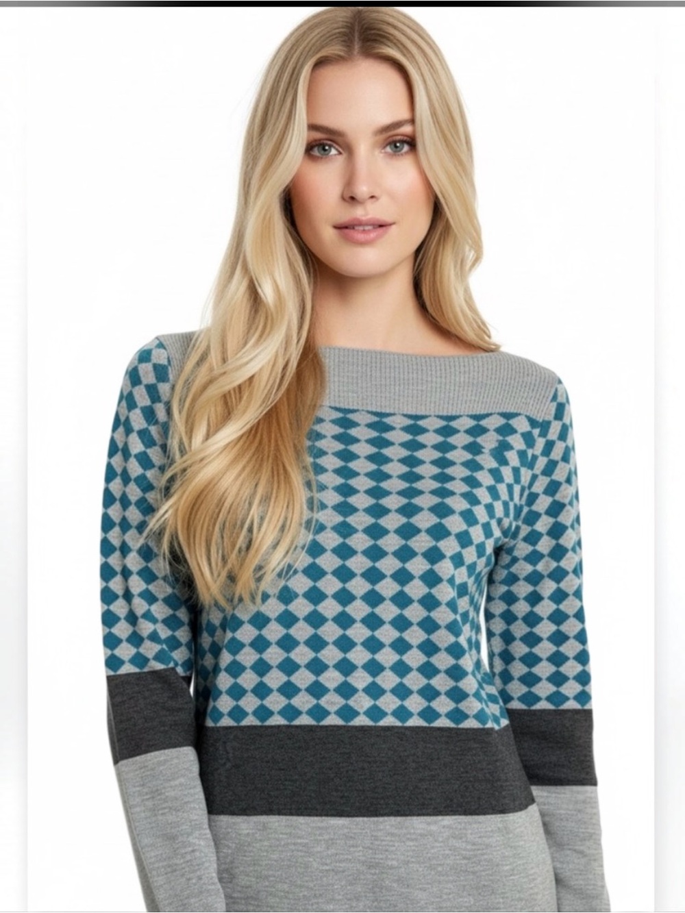 Max Mara Sportmax Code Gray and Teal Maglla Sweater Long Sleeves Size Small